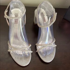 Badgley Mischka Silver Heels with Rhinestone Details